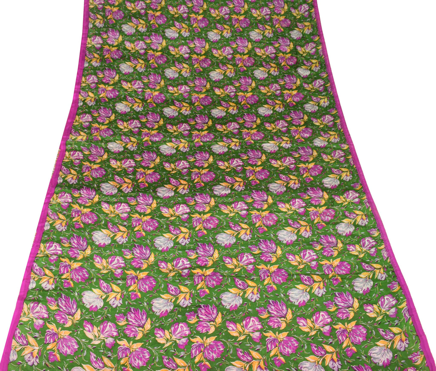 Sushila Vintage Green Magenta Saree Floral Pure Silk Printed Soft Craft Fabric