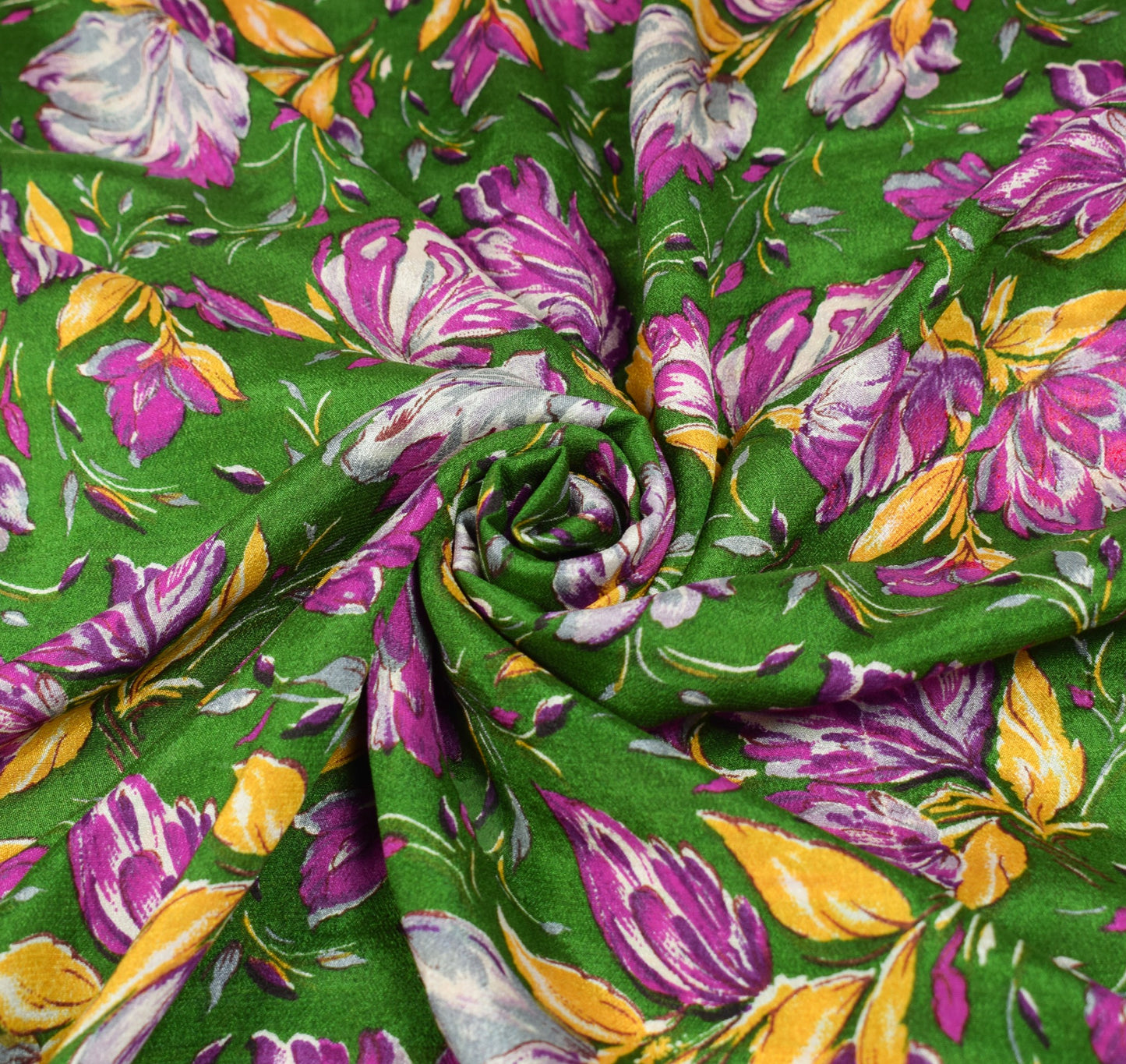 Sushila Vintage Green Magenta Saree Floral Pure Silk Printed Soft Craft Fabric