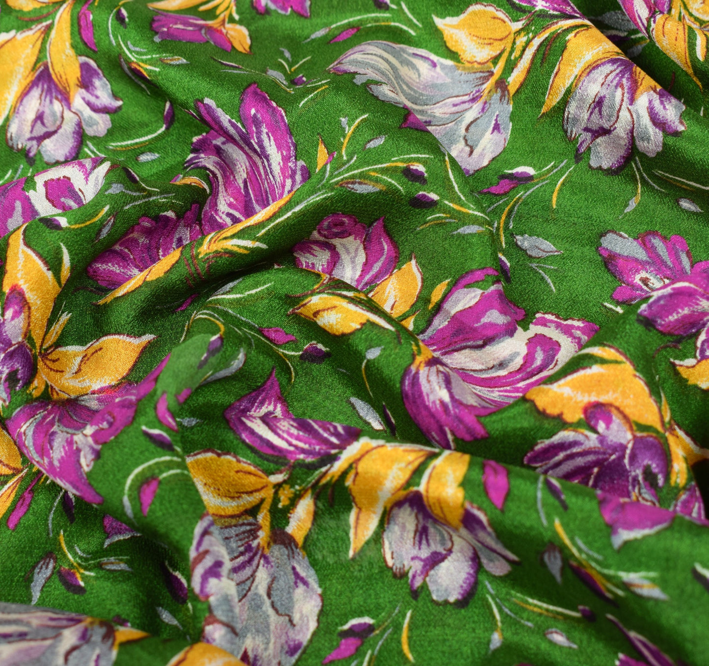 Sushila Vintage Green Magenta Saree Floral Pure Silk Printed Soft Craft Fabric