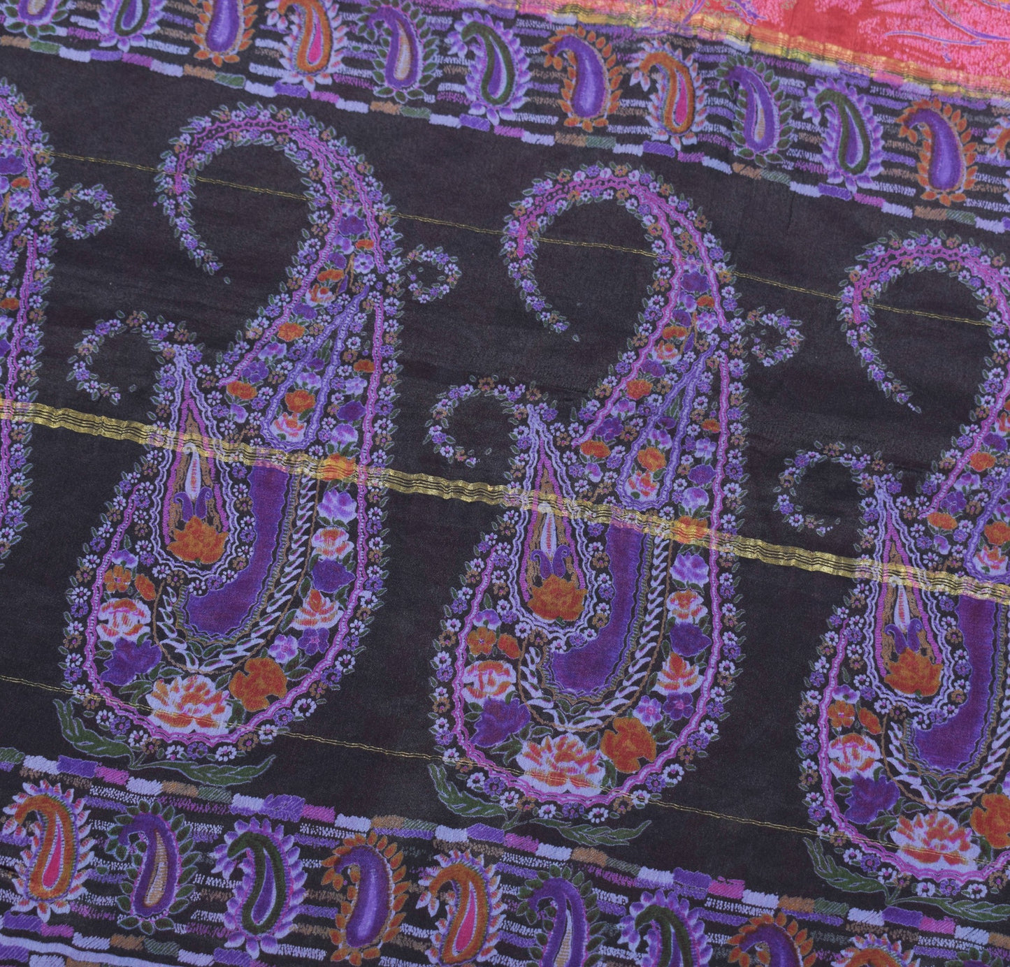 Sushila Vintage Maroon Saree 100%Pure Silk Printed Floral Soft Sari Craft Fabric