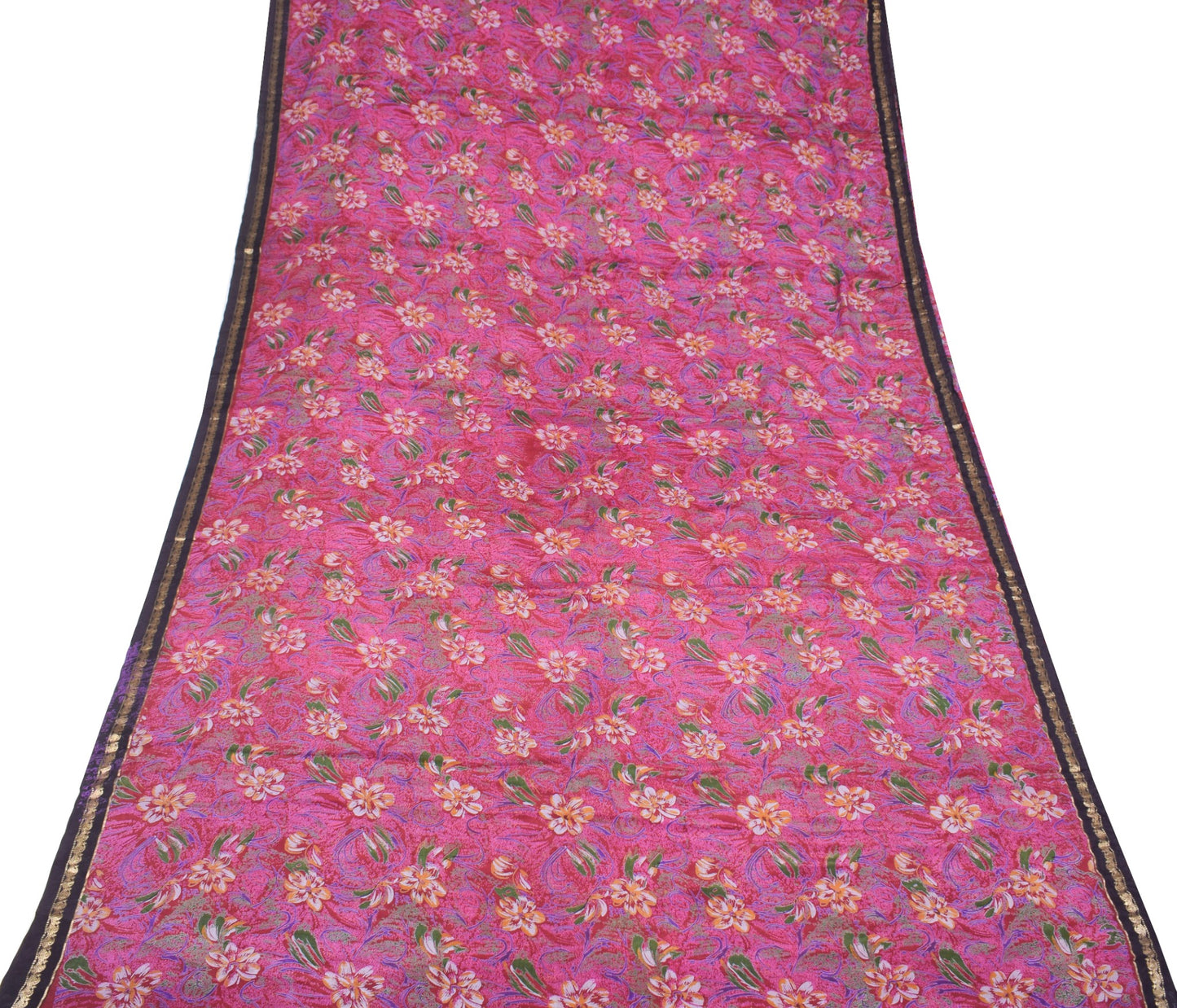 Sushila Vintage Maroon Saree 100%Pure Silk Printed Floral Soft Sari Craft Fabric