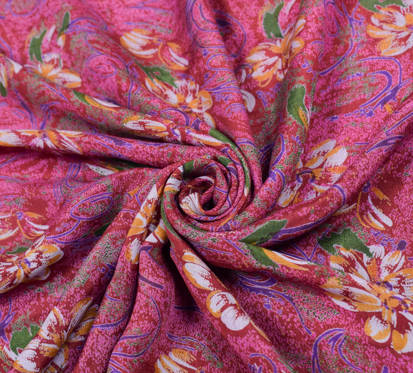 Sushila Vintage Maroon Saree 100%Pure Silk Printed Floral Soft Sari Craft Fabric