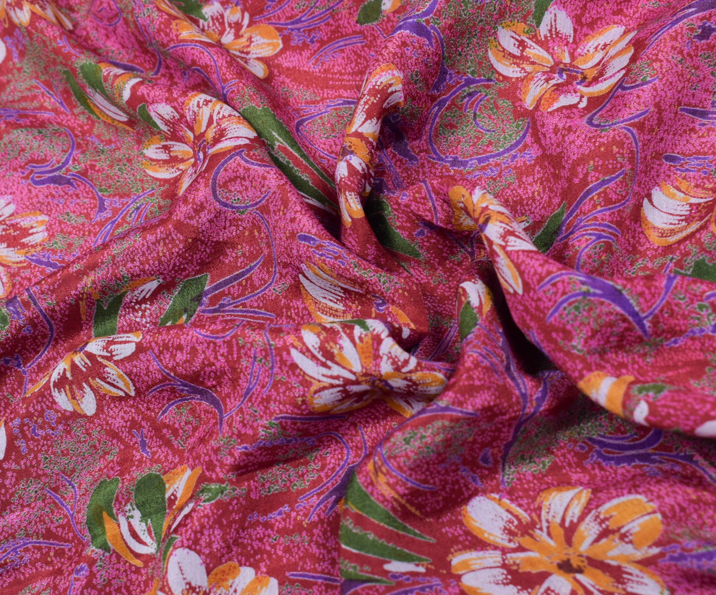 Sushila Vintage Maroon Saree 100%Pure Silk Printed Floral Soft Sari Craft Fabric
