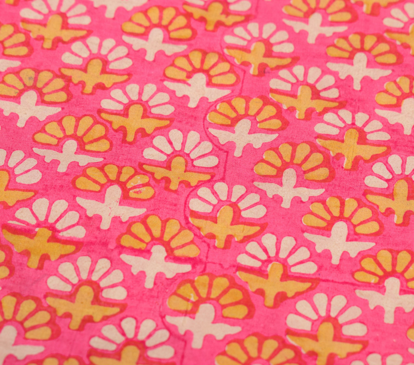 Sushila Vintage Floral Pink Saree Pure Silk Hand Block Printed Soft Craft Fabric