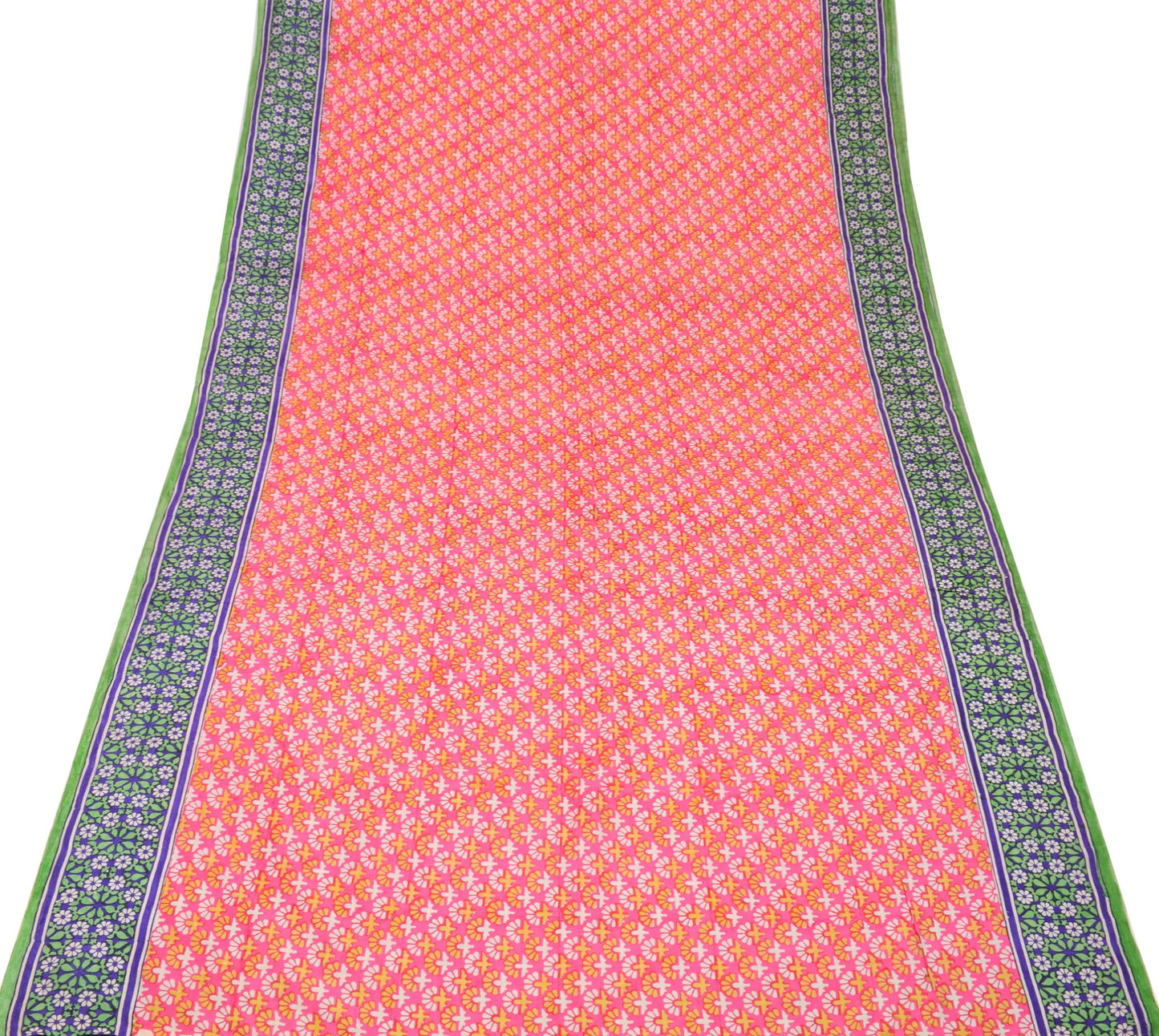 Sushila Vintage Floral Pink Saree Pure Silk Hand Block Printed Soft Craft Fabric