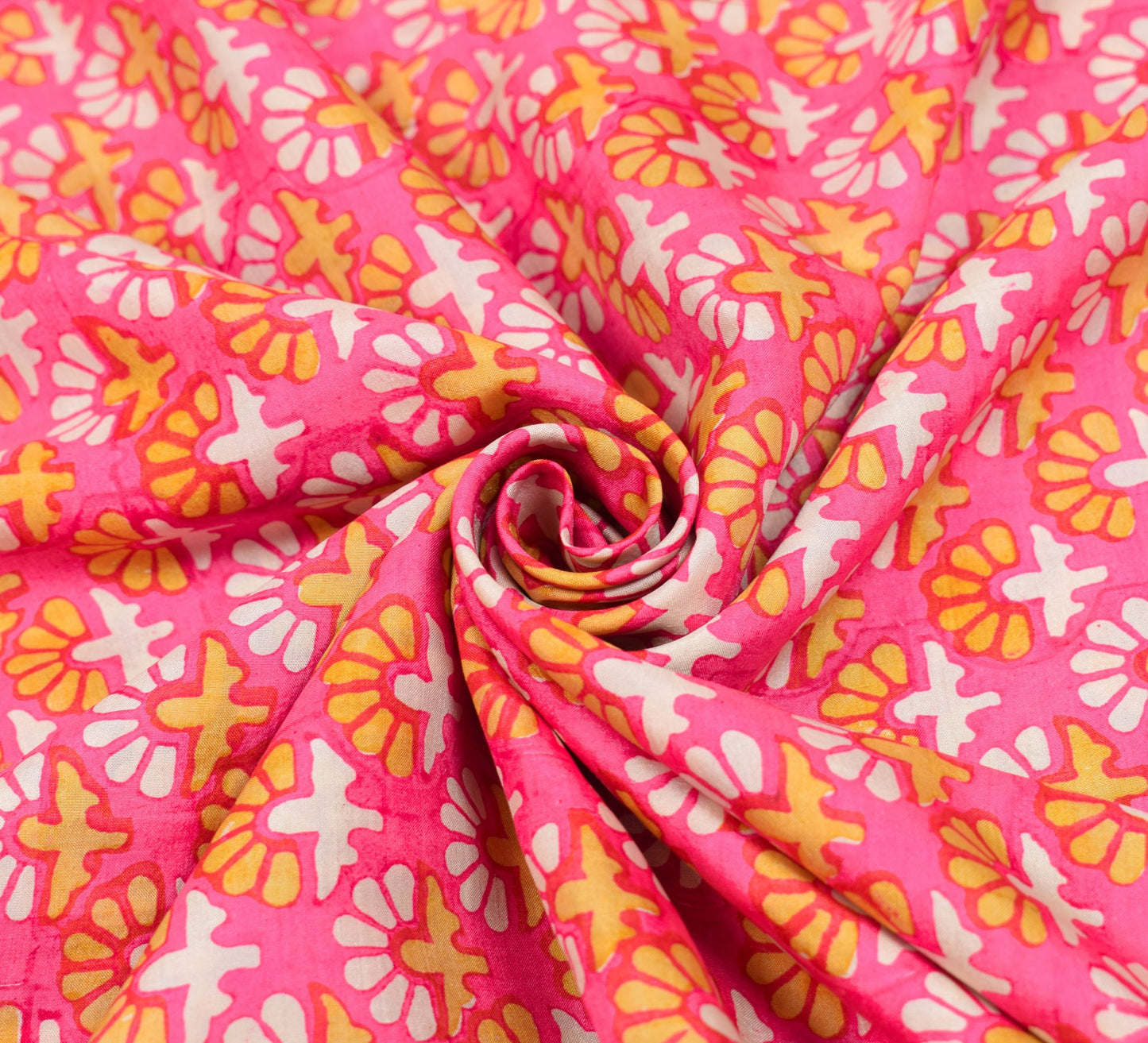 Sushila Vintage Floral Pink Saree Pure Silk Hand Block Printed Soft Craft Fabric