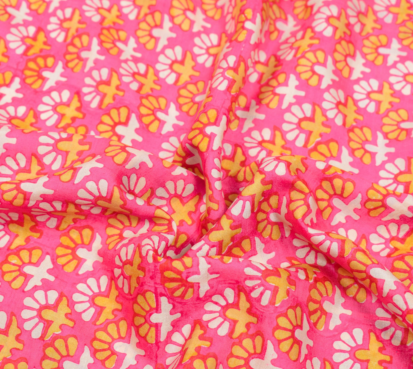 Sushila Vintage Floral Pink Saree Pure Silk Hand Block Printed Soft Craft Fabric