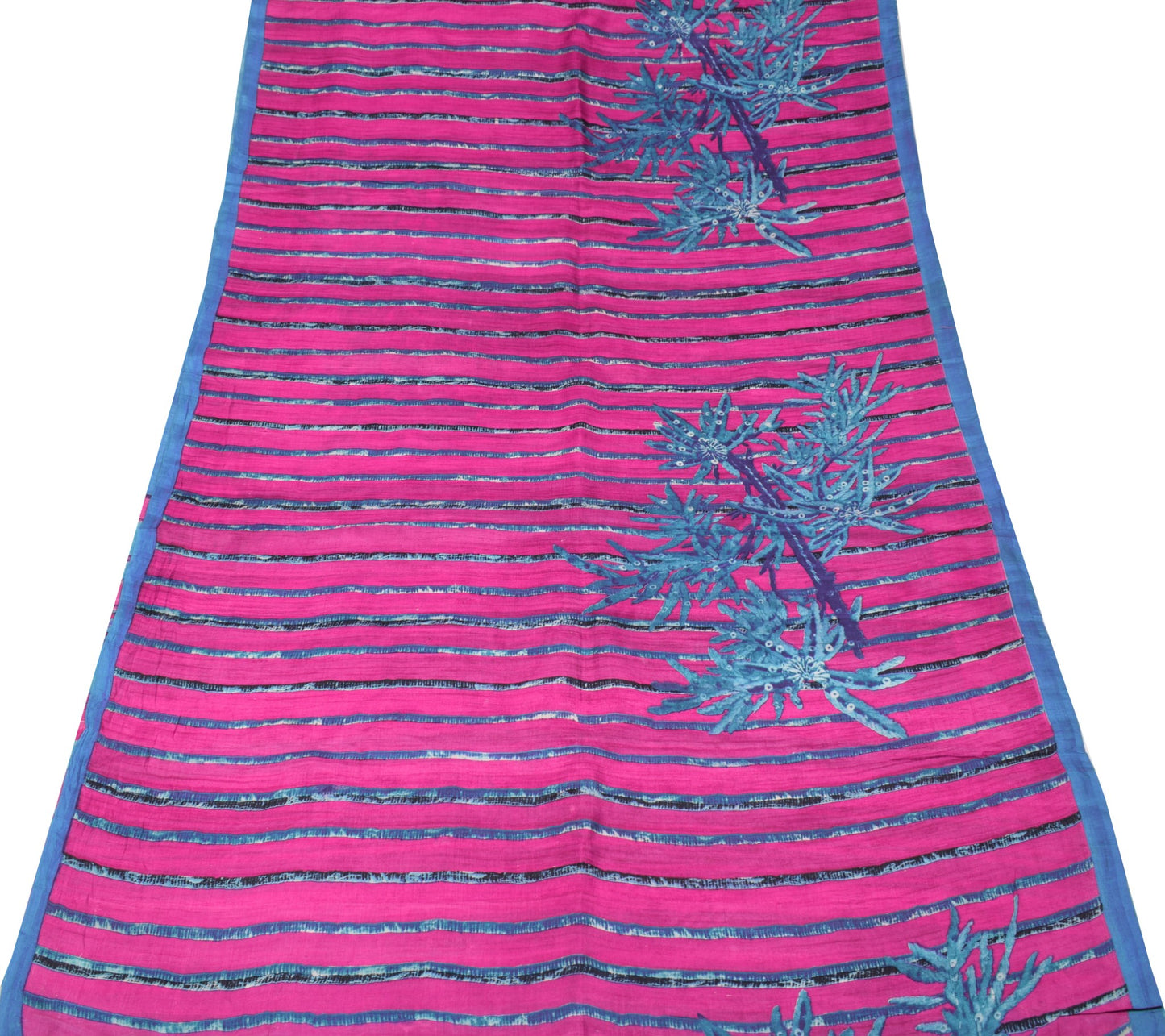 Sushila Vintage Magenta 6 Yard Saree Pure Silk Stripes Printed Soft Craft Fabric