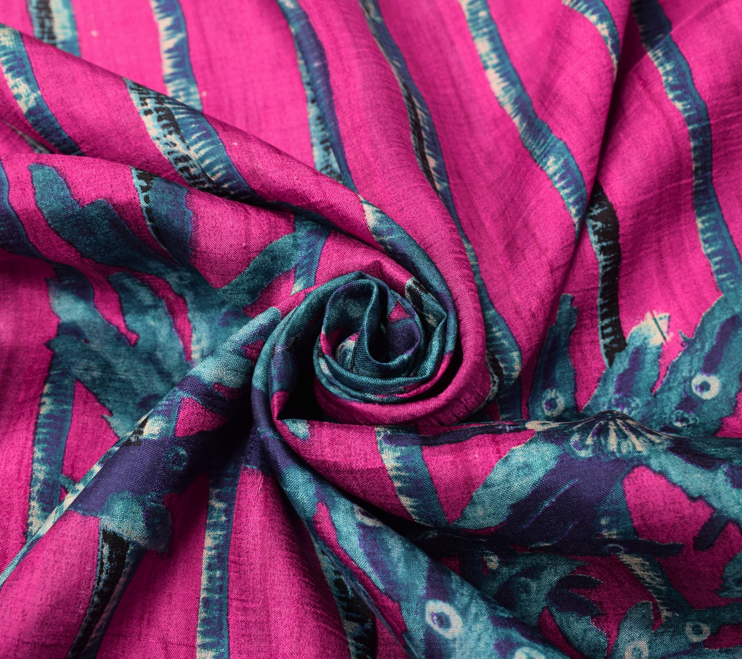 Sushila Vintage Magenta 6 Yard Saree Pure Silk Stripes Printed Soft Craft Fabric