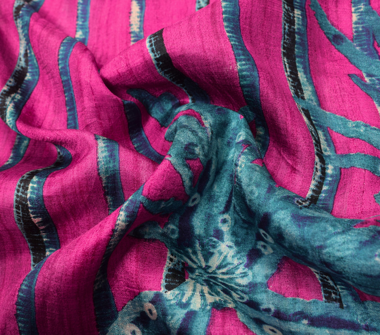 Sushila Vintage Magenta 6 Yard Saree Pure Silk Stripes Printed Soft Craft Fabric