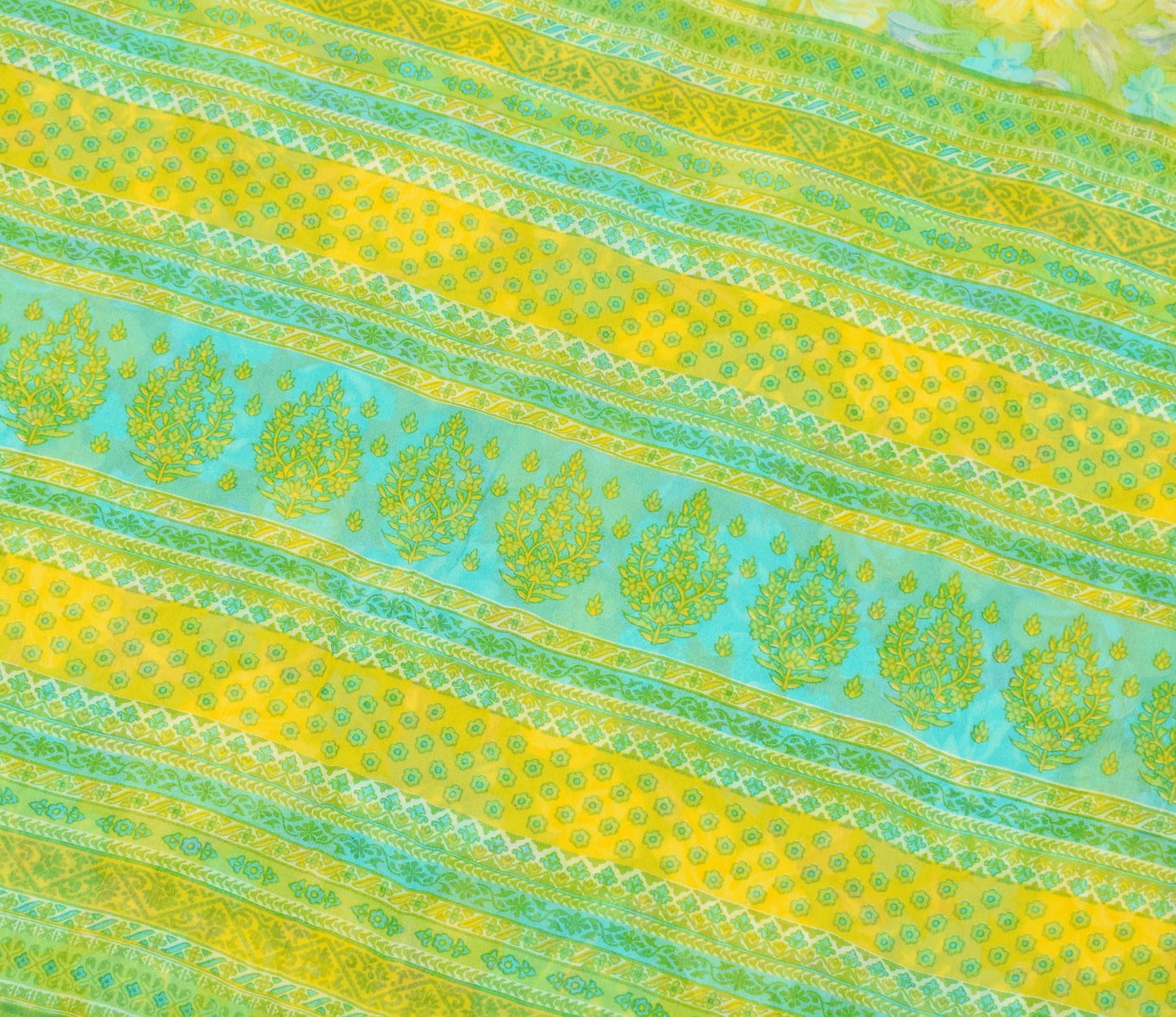 Sushila Vintage Green Floral Saree Pure Chiffon Silk Printed Soft Craft Fabric