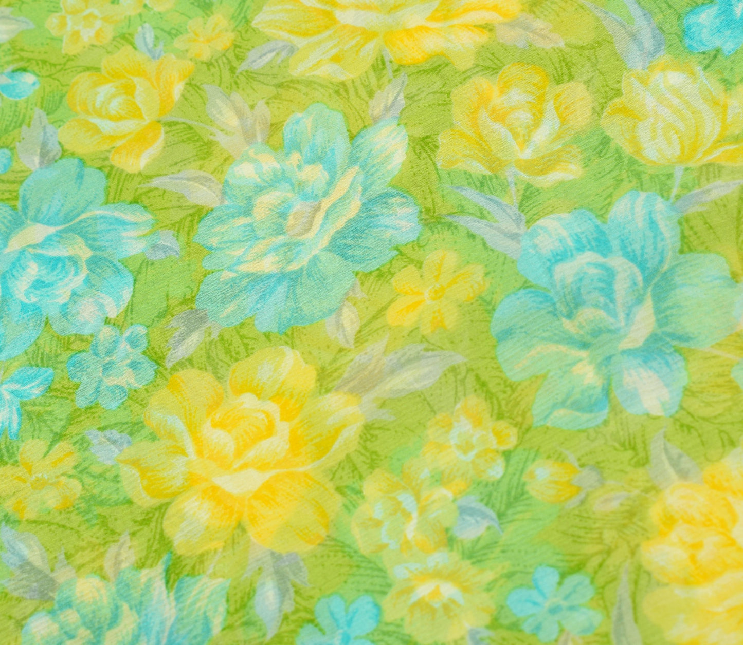 Sushila Vintage Green Floral Saree Pure Chiffon Silk Printed Soft Craft Fabric