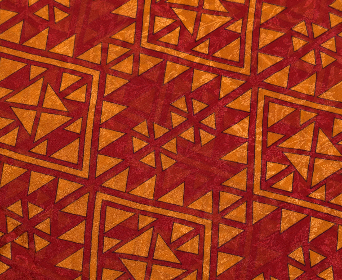 Sushila Vintage Maroon Mustard Saree Pure Silk Printed Geomatical Craft Fabric