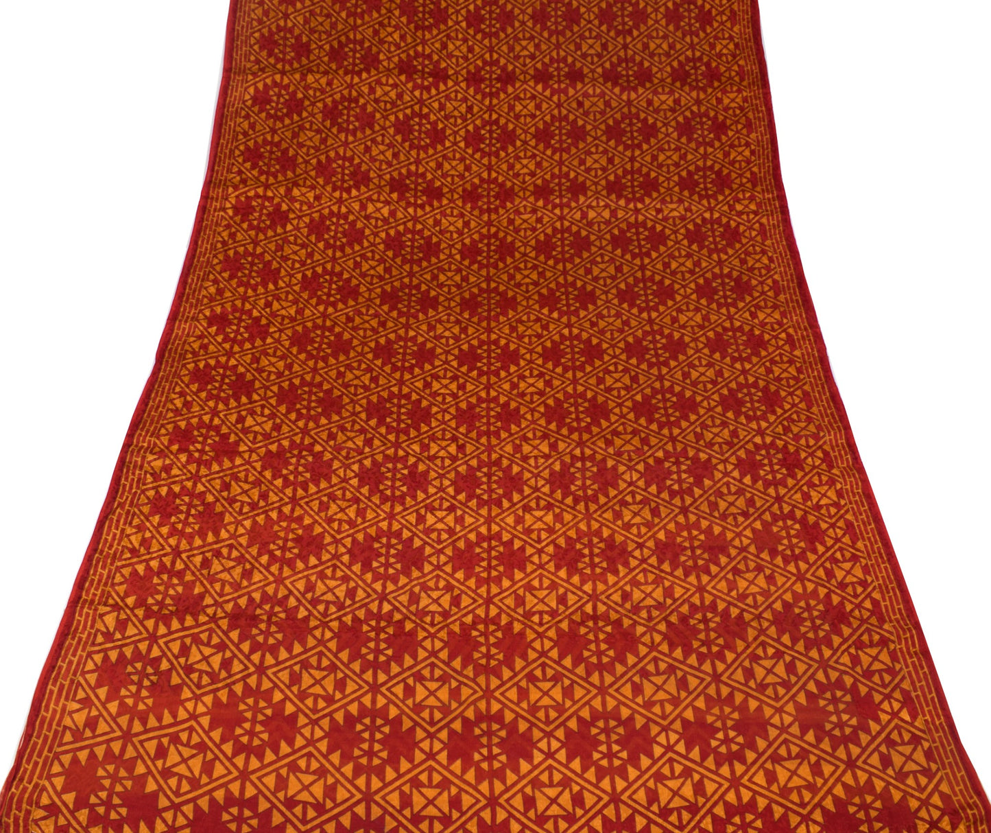 Sushila Vintage Maroon Mustard Saree Pure Silk Printed Geomatical Craft Fabric