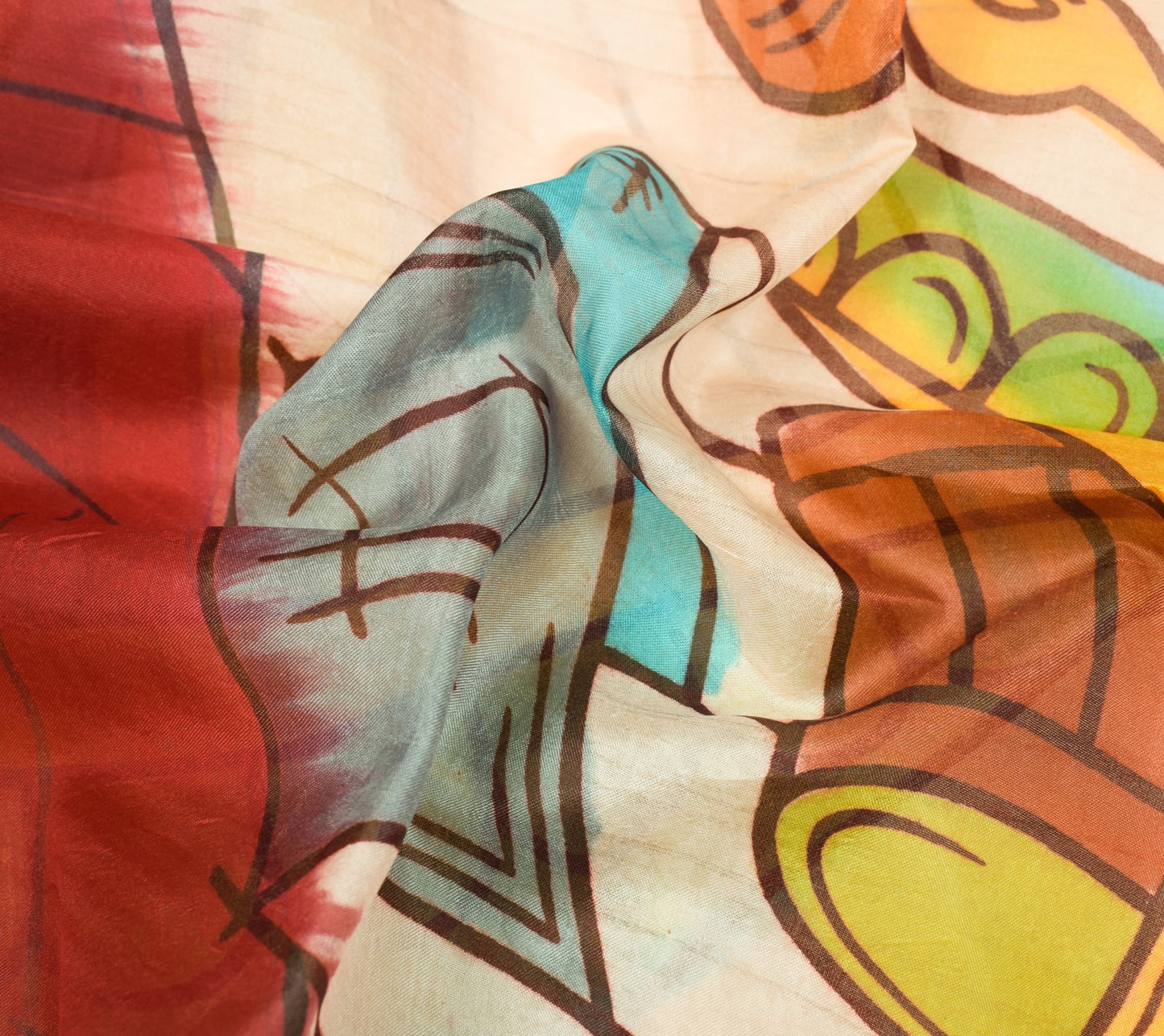 Sushila Vintage Antique Saree Pure Silk Printed with Woven Border Sari Fabric