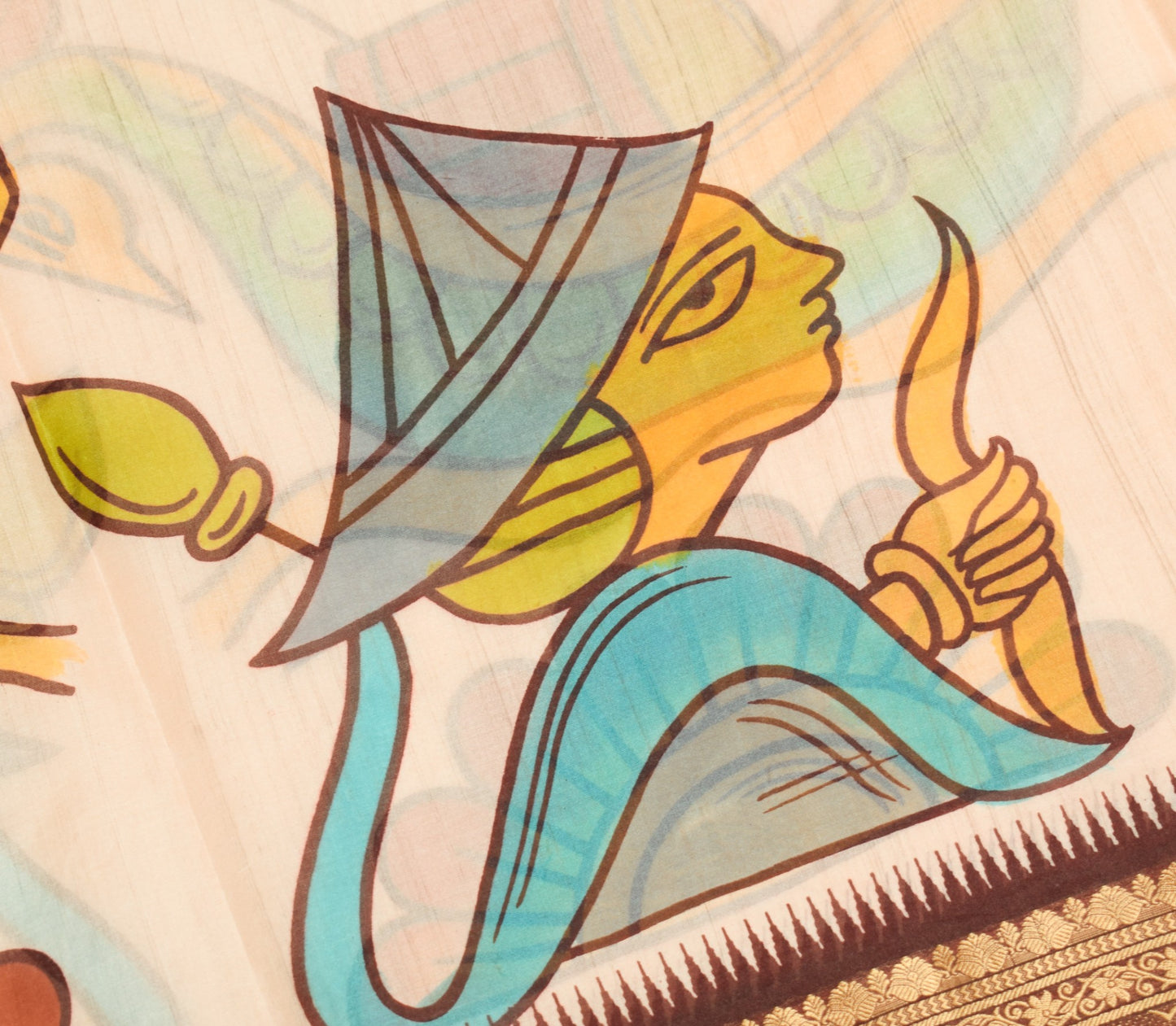 Sushila Vintage Antique Saree Pure Silk Printed with Woven Border Sari Fabric