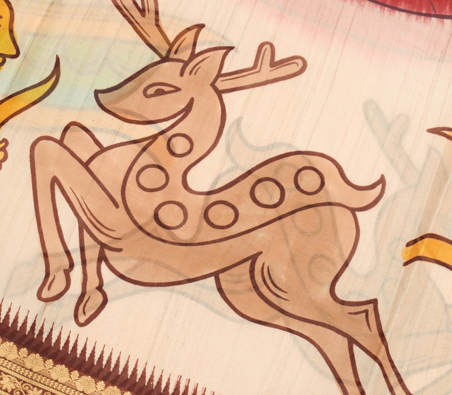 Sushila Vintage Antique Saree Pure Silk Printed with Woven Border Sari Fabric