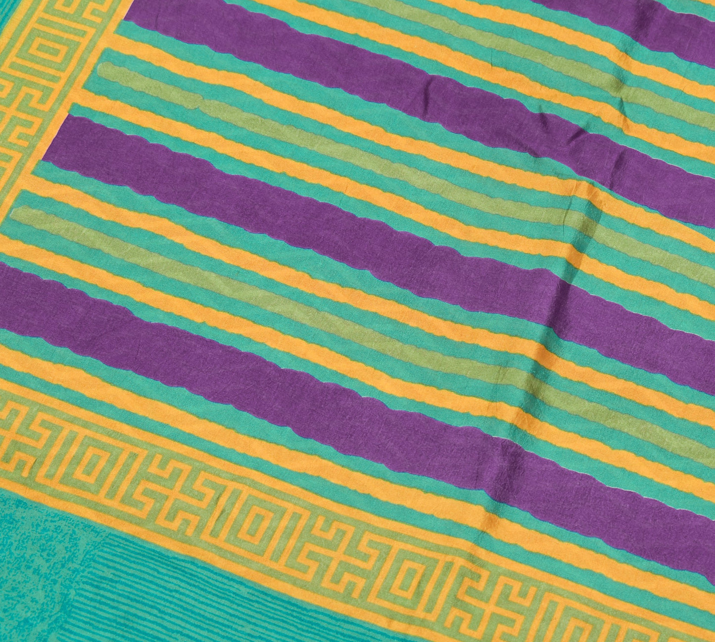 Sushila Vintage Dark Purple Saree Pure Silk Printed Zig-Zag Soft Craft Fabric