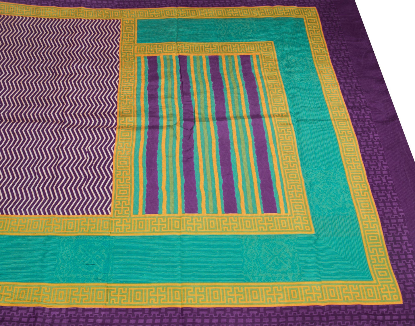 Sushila Vintage Dark Purple Saree Pure Silk Printed Zig-Zag Soft Craft Fabric