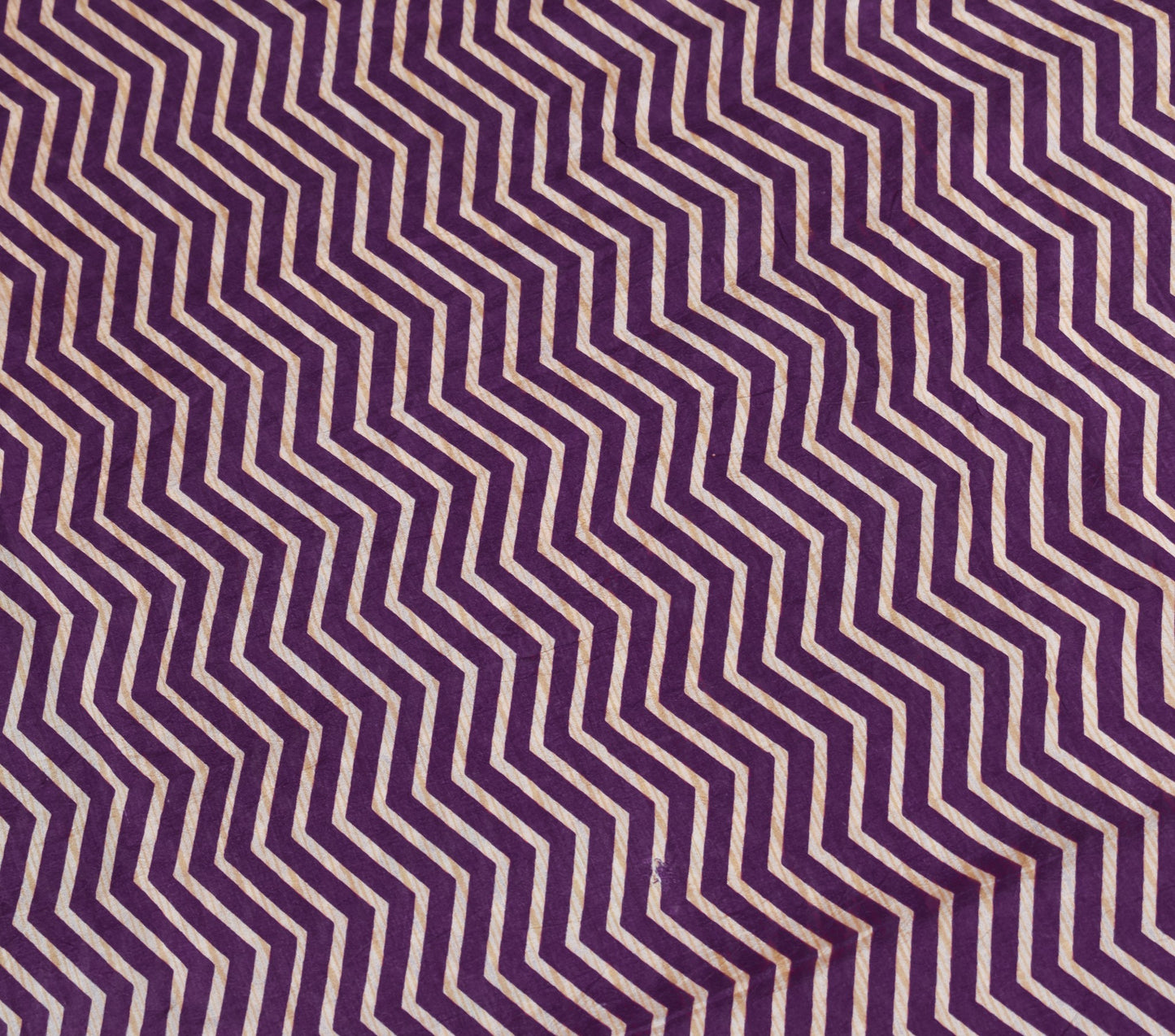 Sushila Vintage Dark Purple Saree Pure Silk Printed Zig-Zag Soft Craft Fabric