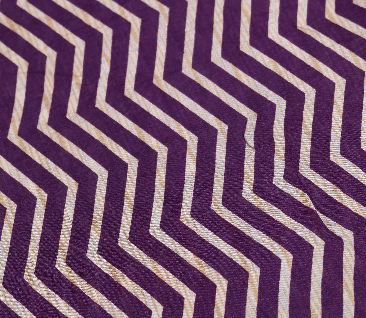 Sushila Vintage Dark Purple Saree Pure Silk Printed Zig-Zag Soft Craft Fabric