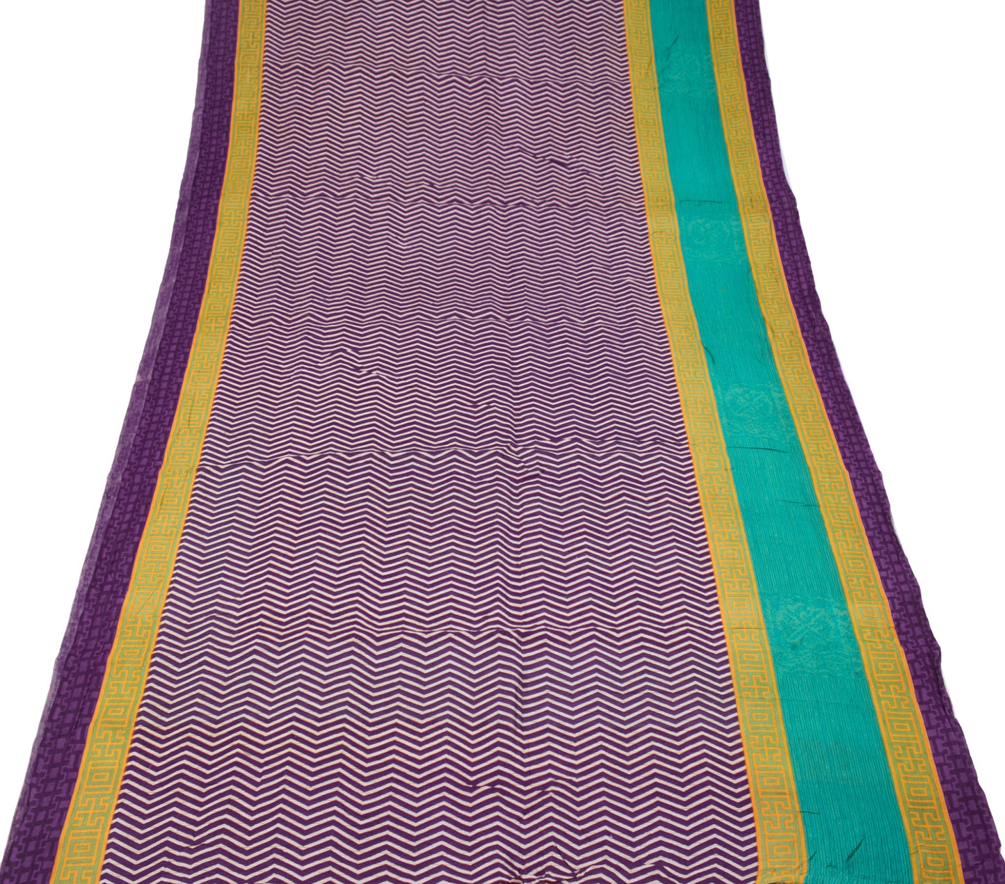 Sushila Vintage Dark Purple Saree Pure Silk Printed Zig-Zag Soft Craft Fabric