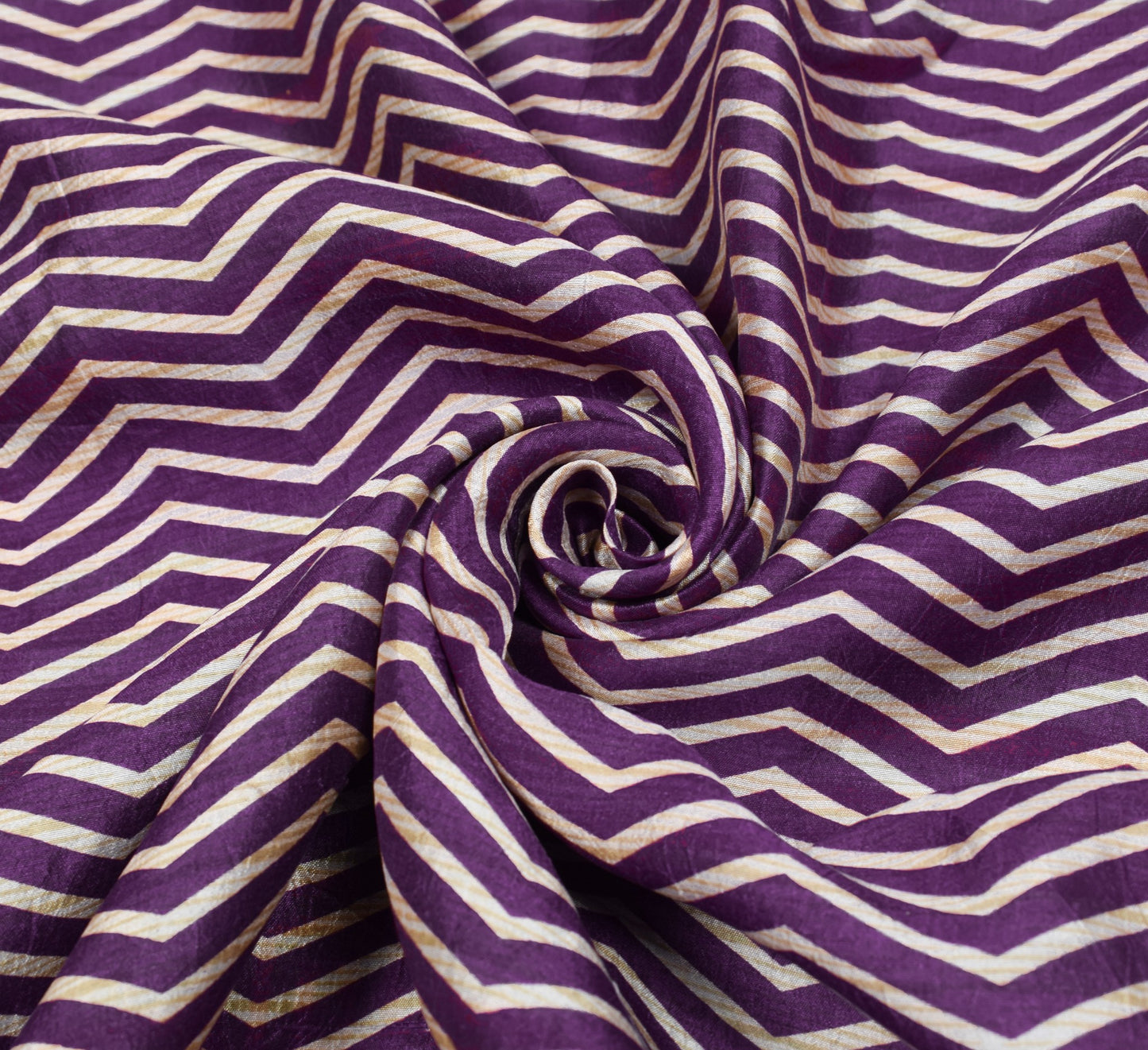 Sushila Vintage Dark Purple Saree Pure Silk Printed Zig-Zag Soft Craft Fabric