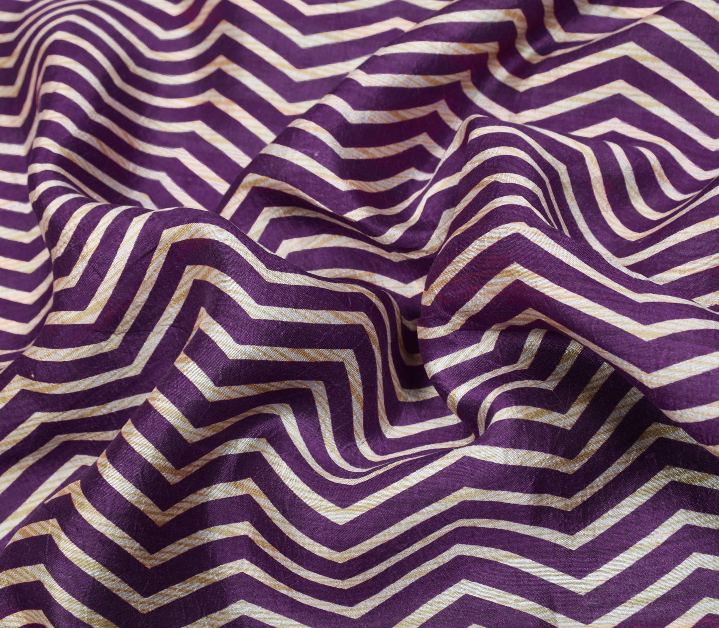 Sushila Vintage Dark Purple Saree Pure Silk Printed Zig-Zag Soft Craft Fabric