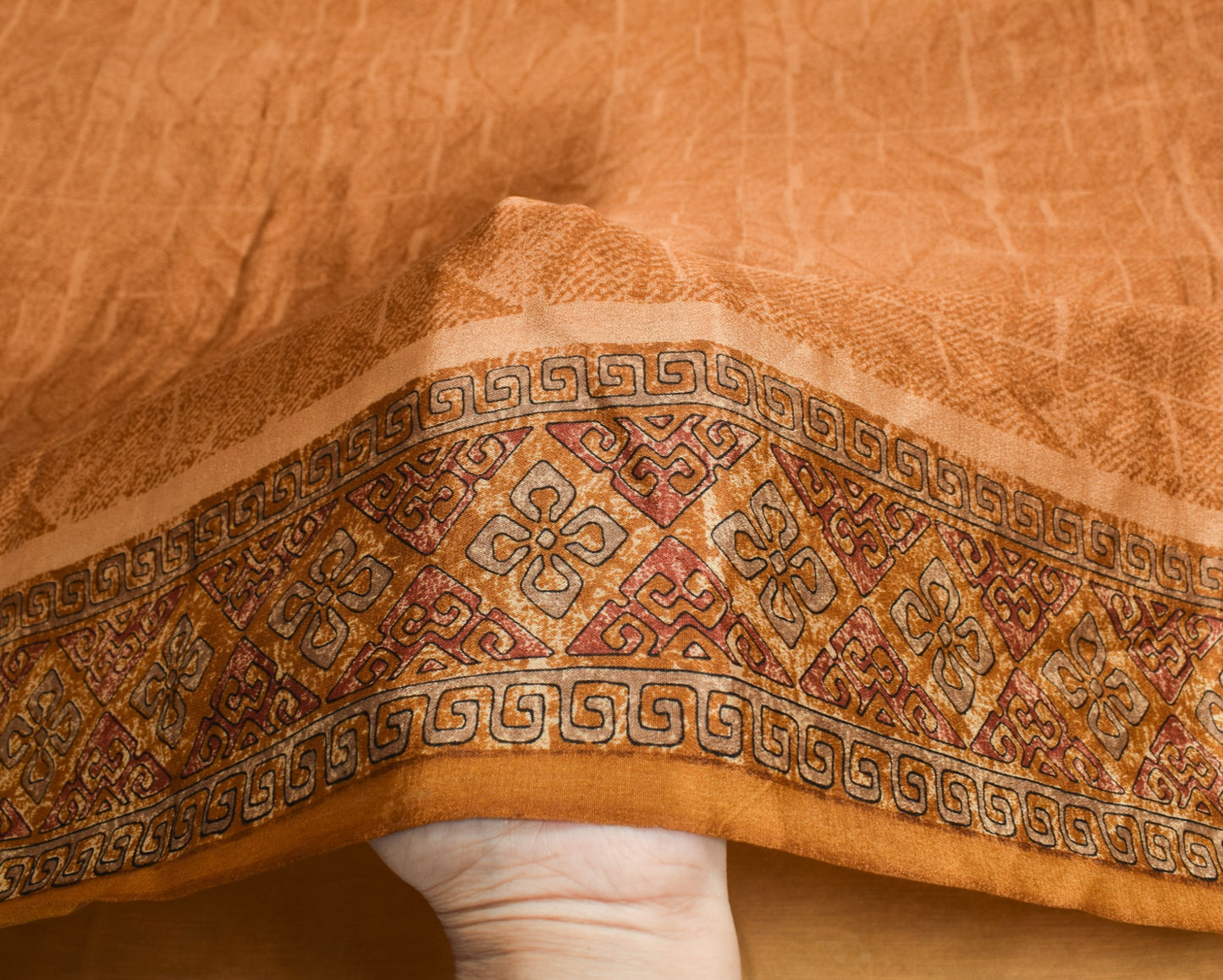 Sushila Vintage Brown Saree 100% Pure Chinnon Silk Printed 6Yd Soft Craft Fabric