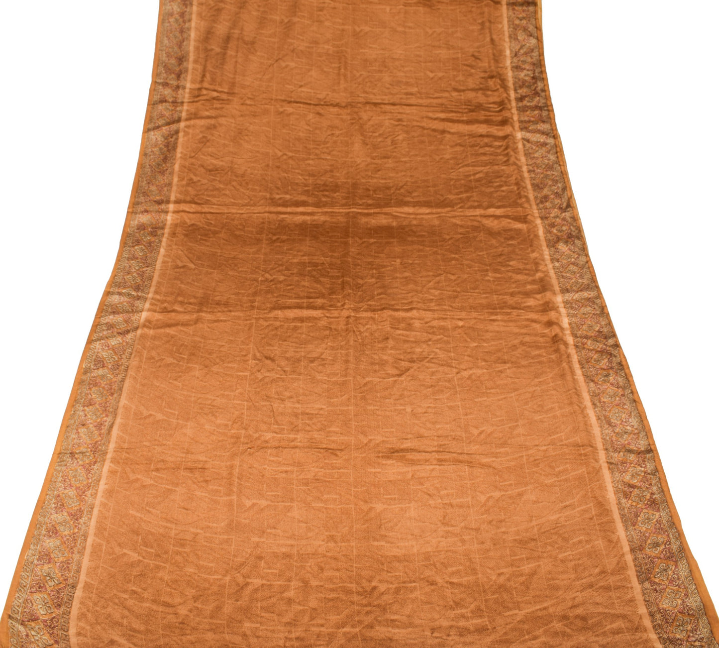 Sushila Vintage Brown Saree 100% Pure Chinnon Silk Printed 6Yd Soft Craft Fabric