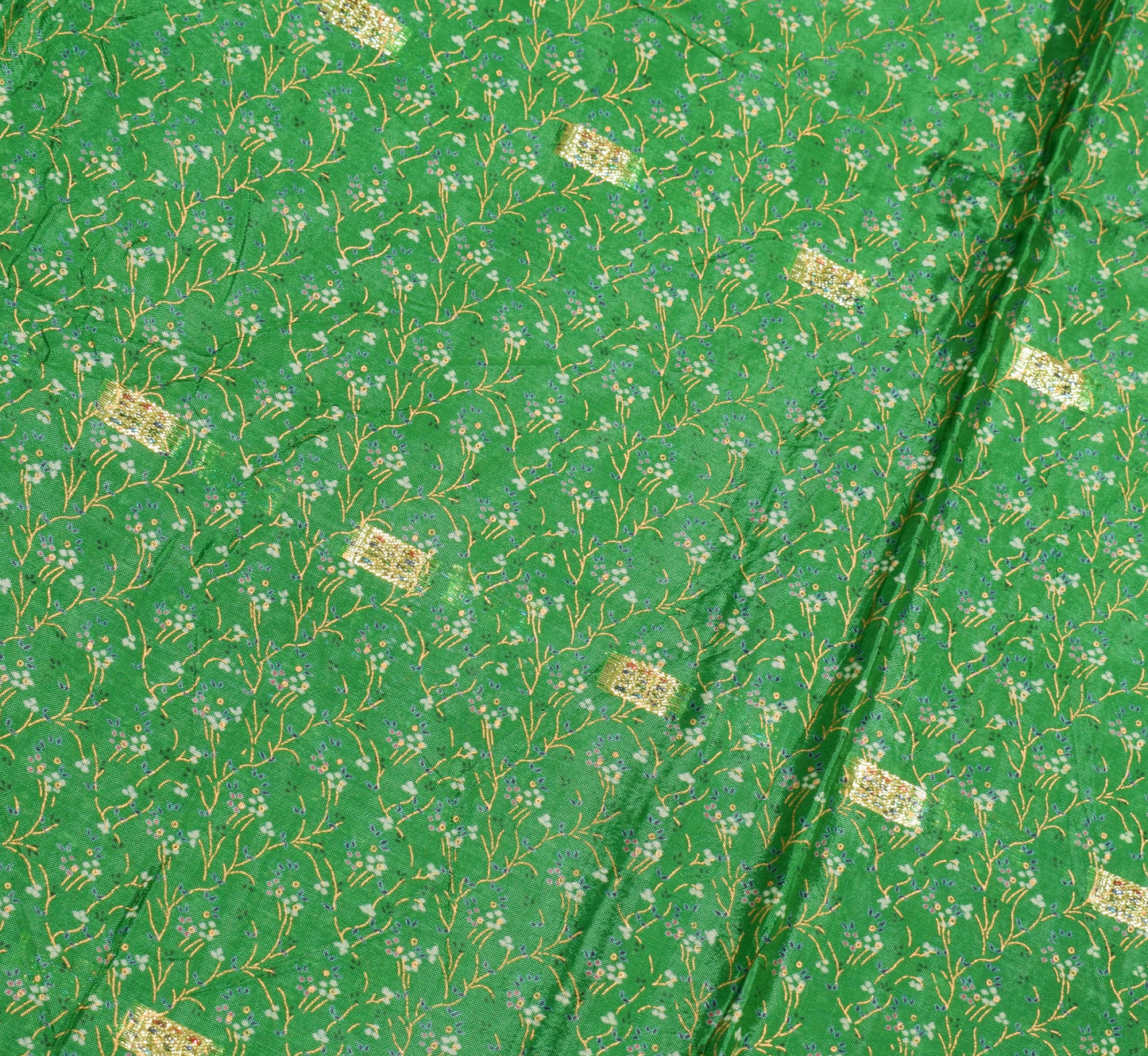 Sushila Vintage Green Floral Saree 100% Pure Silk Printed Sari Soft Craft Fabric