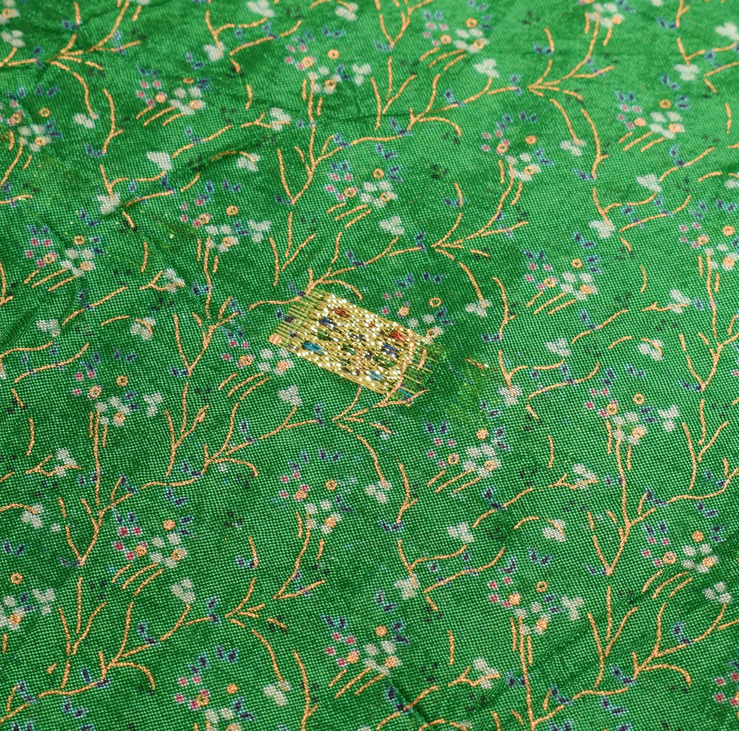 Sushila Vintage Green Floral Saree 100% Pure Silk Printed Sari Soft Craft Fabric