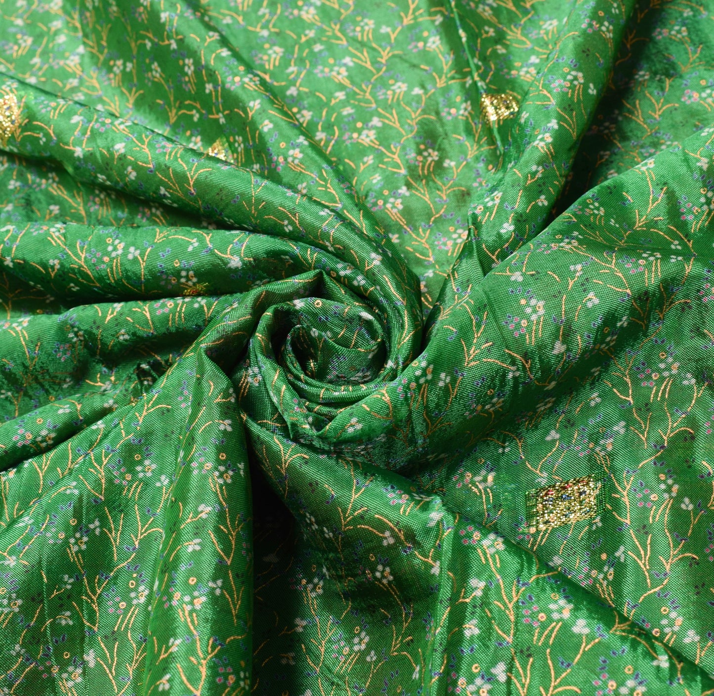 Sushila Vintage Green Floral Saree 100% Pure Silk Printed Sari Soft Craft Fabric