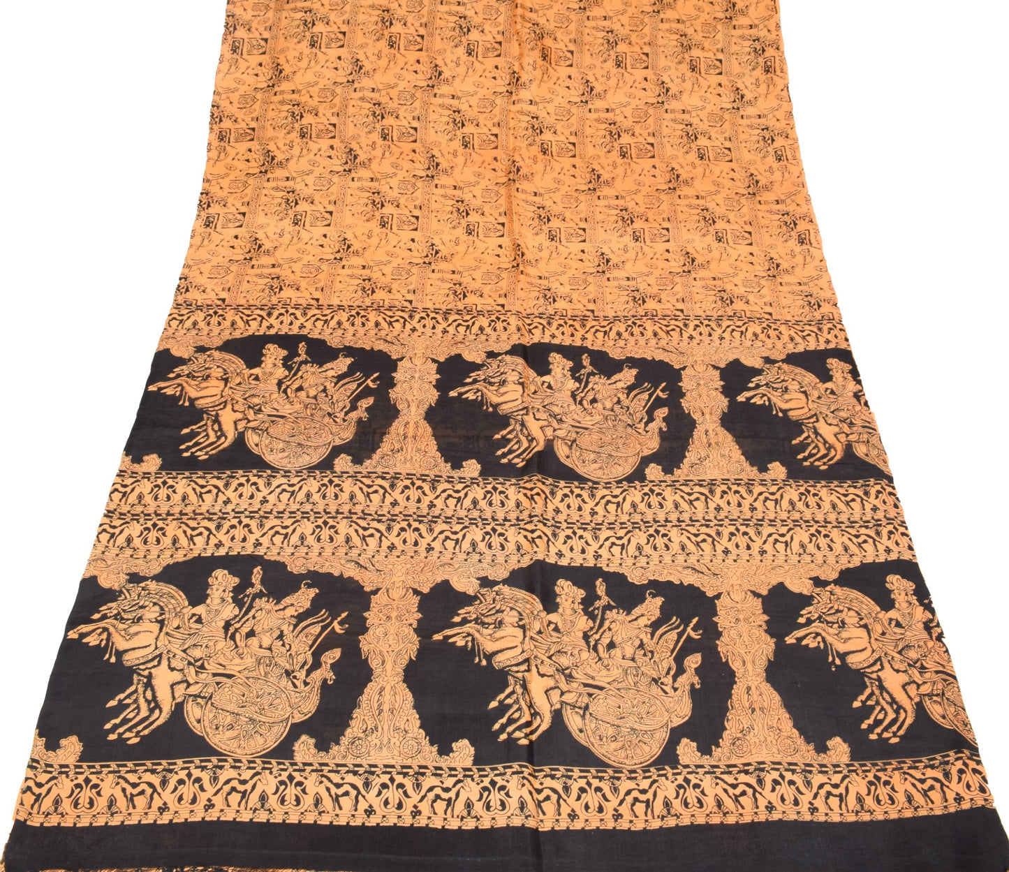 Sushila Vintage Light Orange Saree Pure Silk Mythology Print Sari Craft Fabric