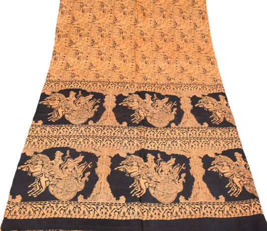 Sushila Vintage Light Orange Saree Pure Silk Mythology Print Sari Craft Fabric