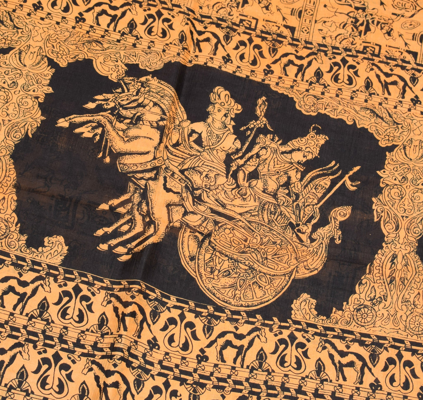 Sushila Vintage Light Orange Saree Pure Silk Mythology Print Sari Craft Fabric