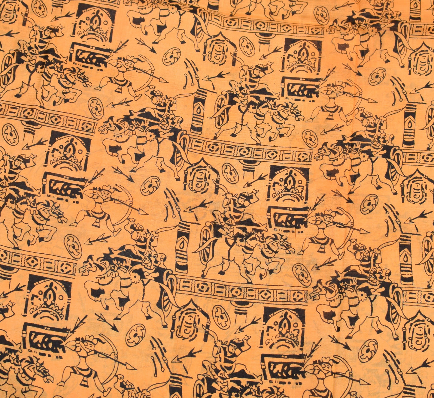 Sushila Vintage Light Orange Saree Pure Silk Mythology Print Sari Craft Fabric