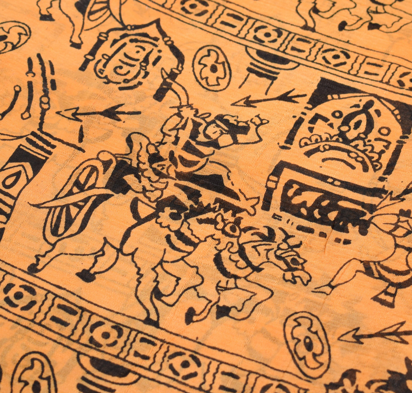 Sushila Vintage Light Orange Saree Pure Silk Mythology Print Sari Craft Fabric