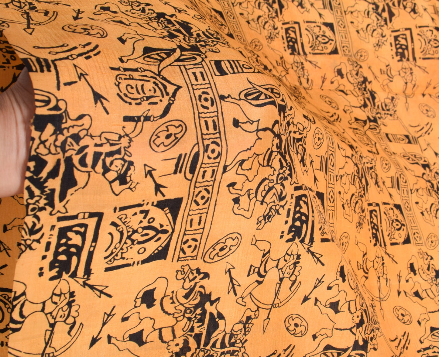 Sushila Vintage Light Orange Saree Pure Silk Mythology Print Sari Craft Fabric