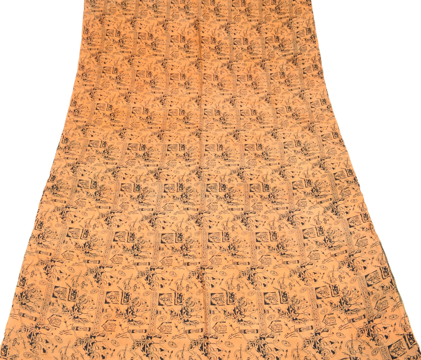 Sushila Vintage Light Orange Saree Pure Silk Mythology Print Sari Craft Fabric