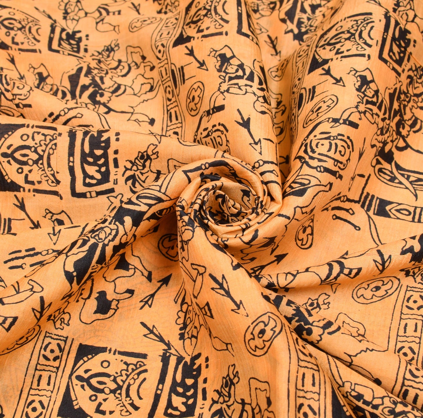 Sushila Vintage Light Orange Saree Pure Silk Mythology Print Sari Craft Fabric