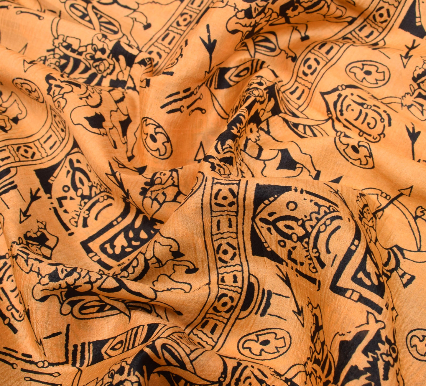 Sushila Vintage Light Orange Saree Pure Silk Mythology Print Sari Craft Fabric