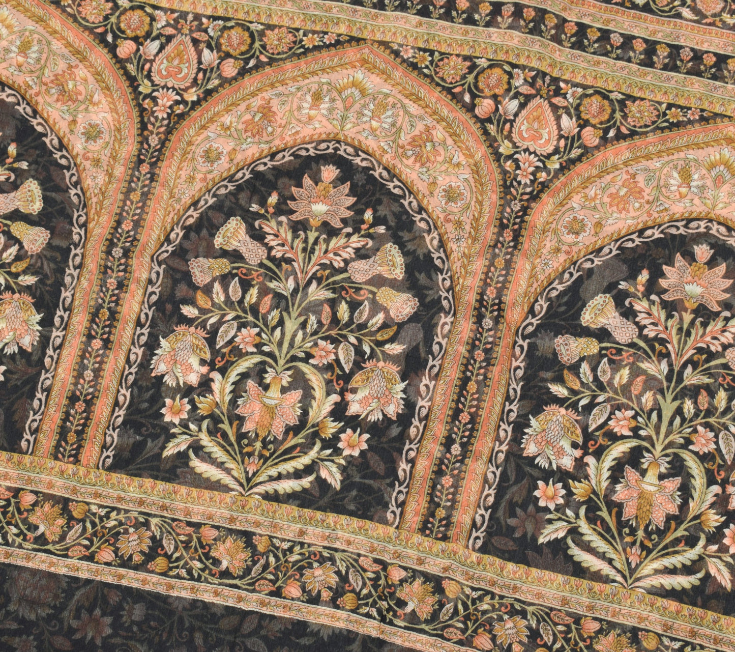 Sushila Vintage Floral Black Saree Pure Chiffon Silk Printed Soft Craft Fabric