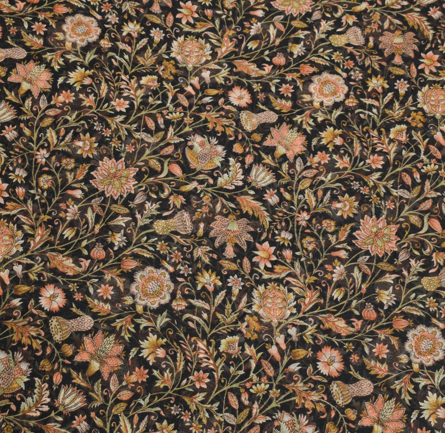 Sushila Vintage Floral Black Saree Pure Chiffon Silk Printed Soft Craft Fabric