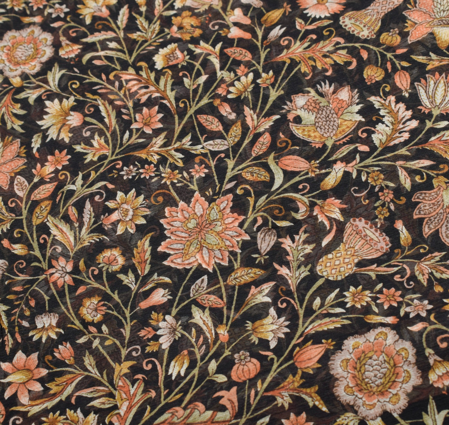 Sushila Vintage Floral Black Saree Pure Chiffon Silk Printed Soft Craft Fabric