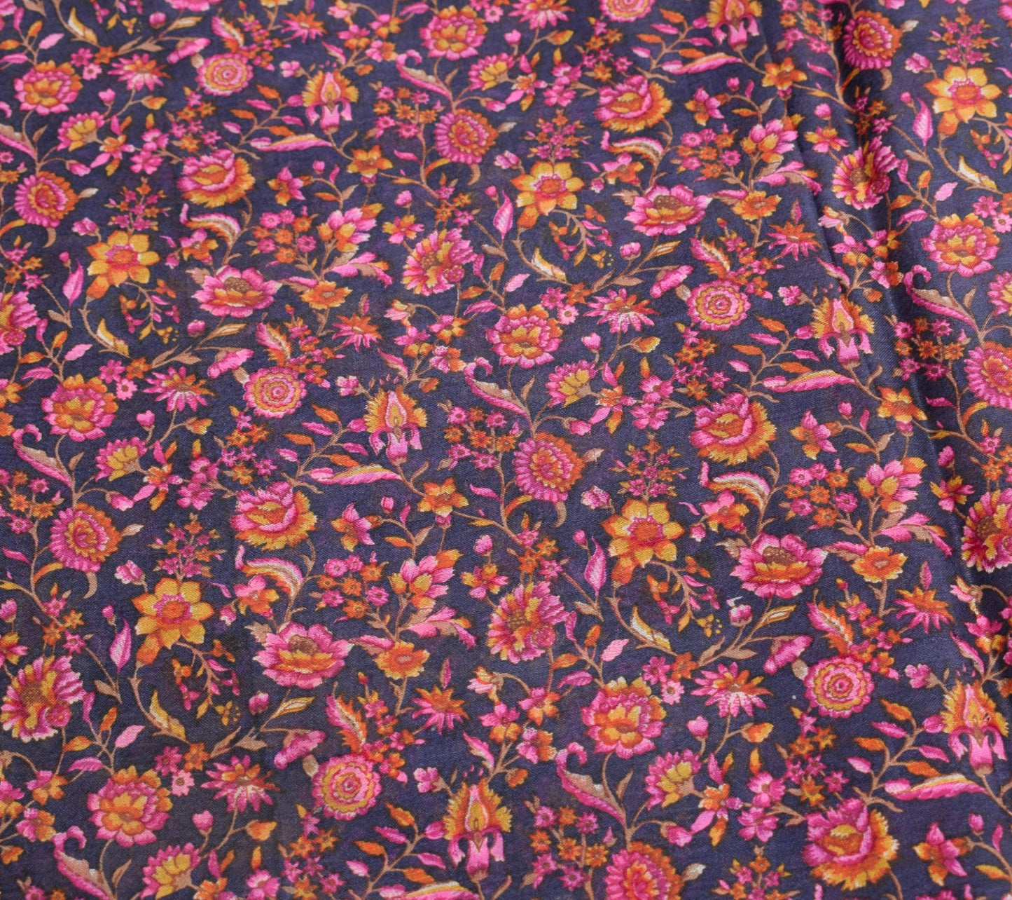 Sushila Vintage Hand Block Printed Saree 100% Pure Silk Floral Blue Craft Fabric