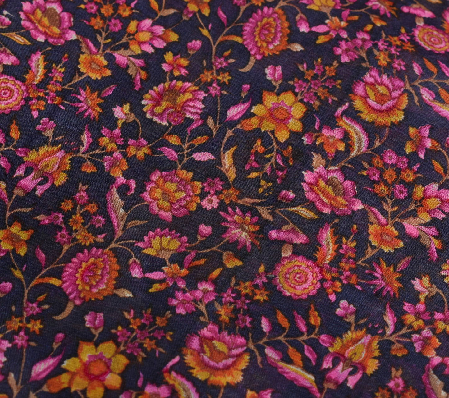 Sushila Vintage Hand Block Printed Saree 100% Pure Silk Floral Blue Craft Fabric