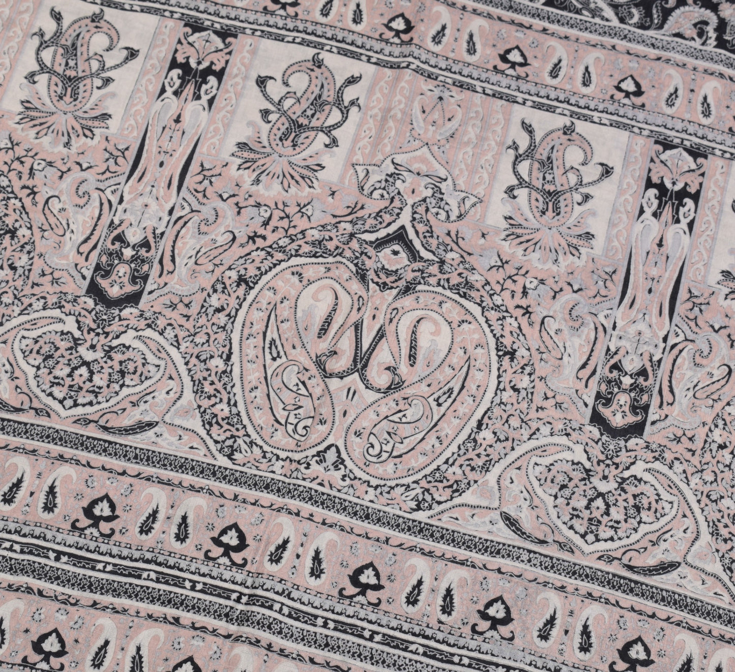 Sushila Vintage Paisley Printed Saree 100%Pure Silk Black Sari Soft Craft Fabric