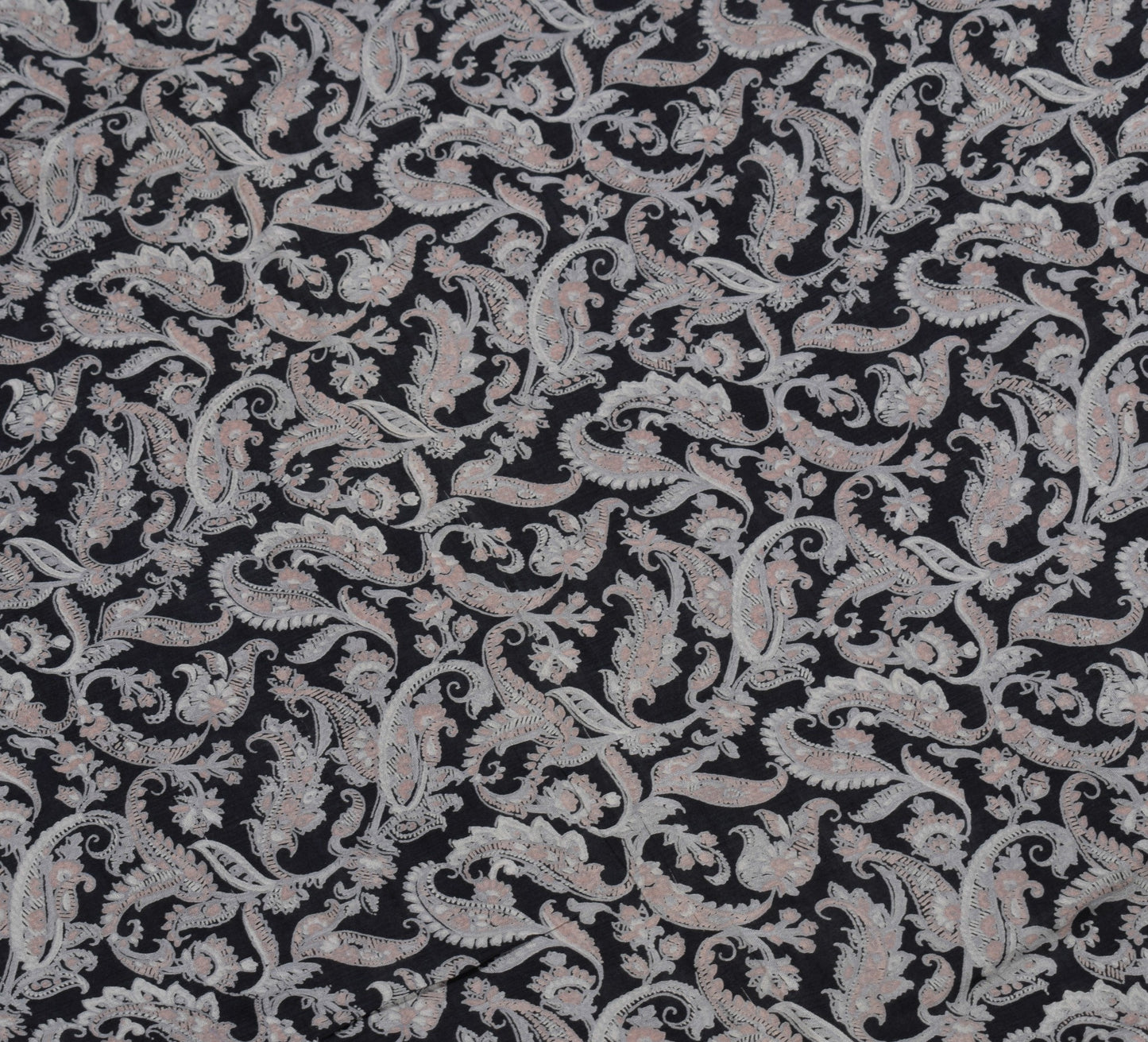 Sushila Vintage Paisley Printed Saree 100%Pure Silk Black Sari Soft Craft Fabric