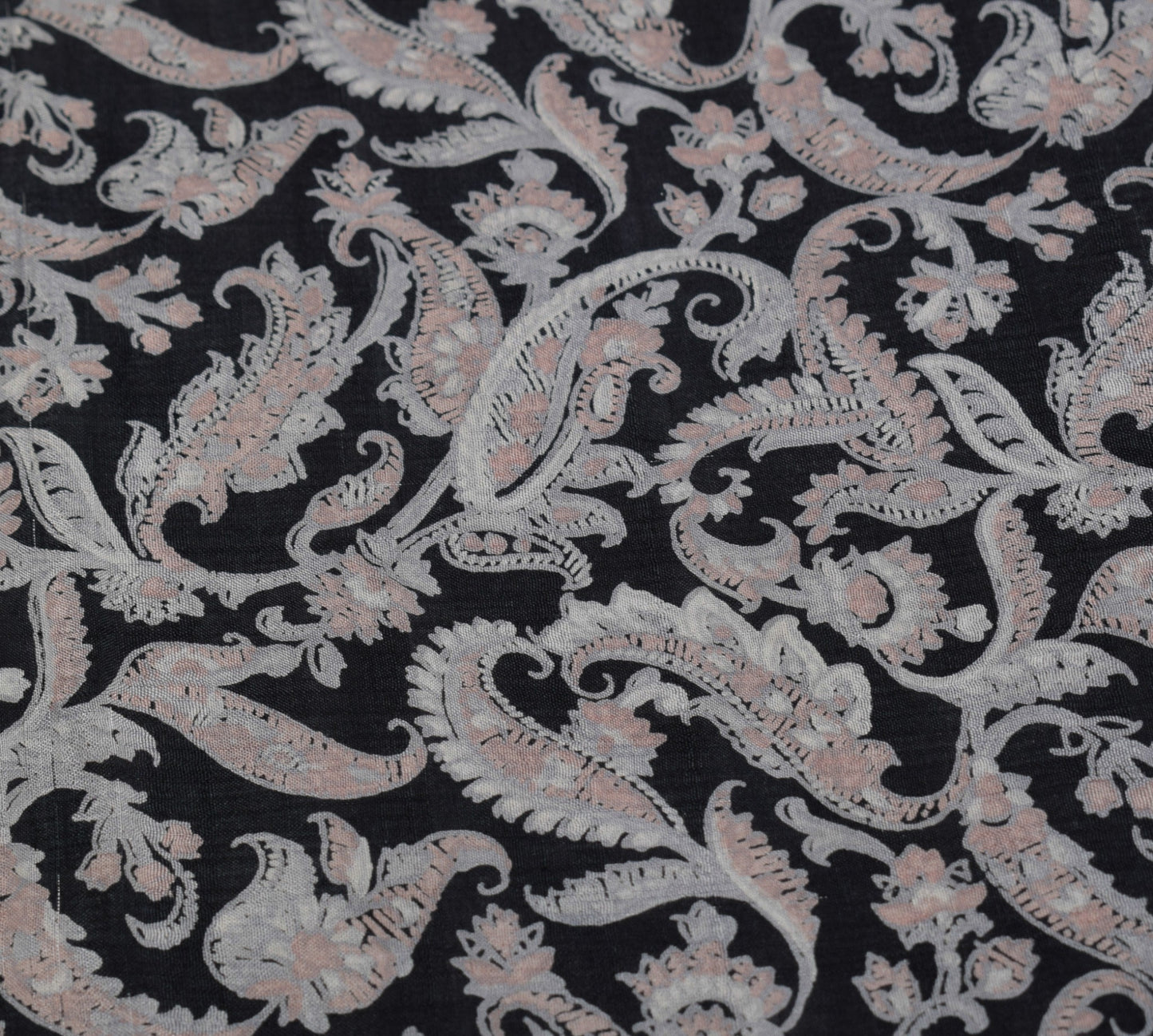 Sushila Vintage Paisley Printed Saree 100%Pure Silk Black Sari Soft Craft Fabric